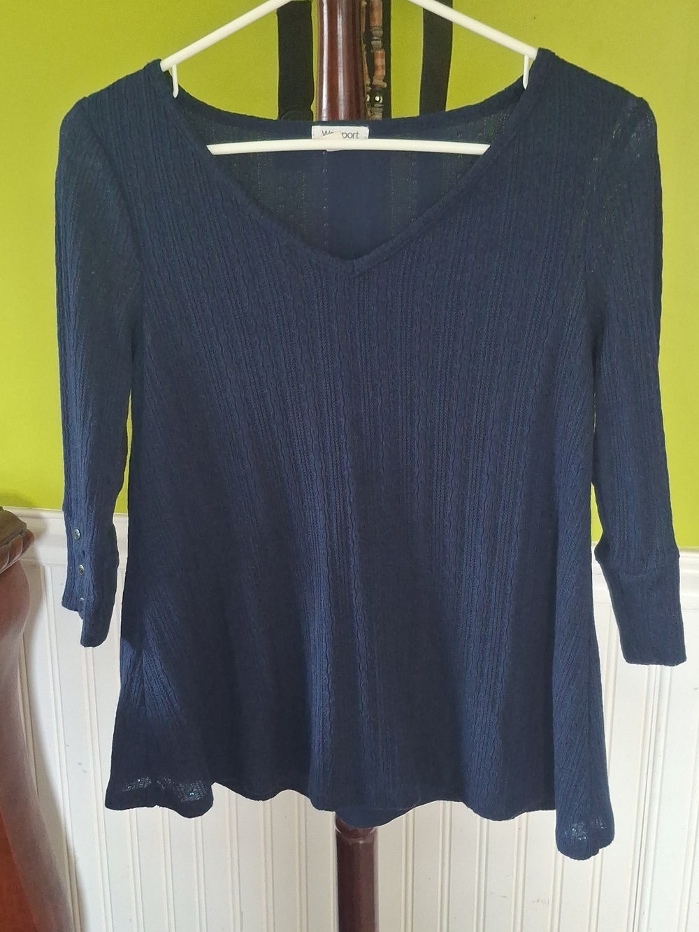 Westport Deep Navy V-Neck Textured Knit Top